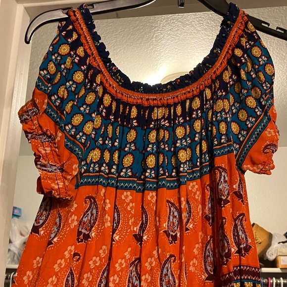 Umgee Orange and Navy Patterned Maxi Dress - Picture 7 of 10